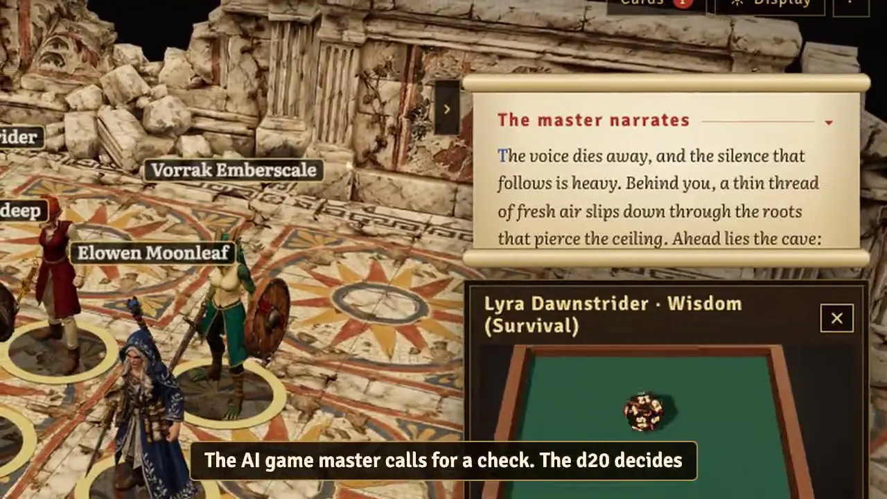In the game: the AI game master calls for a Wisdom (Survival) check and the d20 decides.