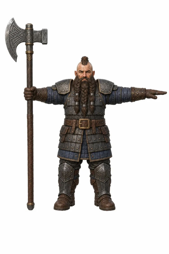 The drawing sent with the order: a dwarf with braided beard and an axe.